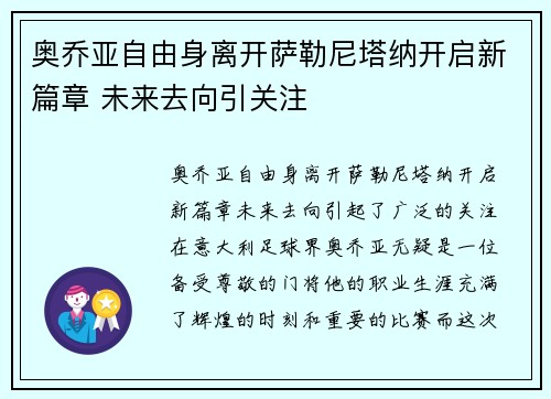 奥乔亚自由身离开萨勒尼塔纳开启新篇章 未来去向引关注 奥乔亚自由身离开萨勒尼塔纳开启新篇章 未来去向引关注